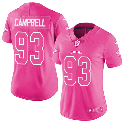 Nike Jacksonville Jaguars 93 Calais Campbell Pink Women Stitched NFL Limited Rush Fashion Jersey